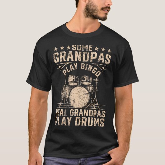 Real Grandpa Play Drums Funny Drummer Grandpa Perc Tシャツ (正面)