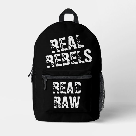 Real Rebels Read Raw, Cool Black プリントバックパック (正面)