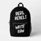 Real Rebels Write Raw, Cool Black プリントバックパック (正面)