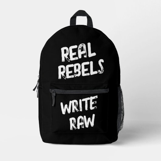 Real Rebels Write Raw, Cool Black プリントバックパック (正面)