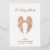 Real Rose Gold Fancy Angel Wings Metallic 箔招待状 (正面)