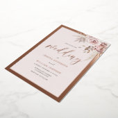 Real Rose Gold Foil Border Blush Floral Wedding 箔招待状 (回転した状態)