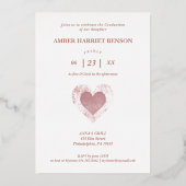 Real Rose Gold Heart Trendy Girl Pre K Graduation  箔招待状 (裏面)