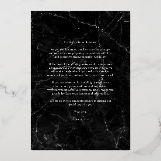 Real Silver Three Photos Dog Wedding Faux Marble 箔招待状 (裏面)