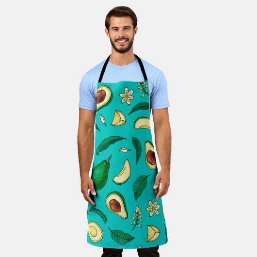 Realistic avocado. Seamless pattern. Summer exotic エプロン (着用した状態)