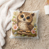 Realistic Cute Owl Floral Pillow Woodland Nursery  クッション (ブランケット)
