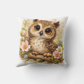 Realistic Cute Owl Floral Pillow Woodland Nursery  クッション (裏面)