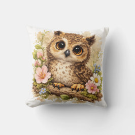 Realistic Cute Owl Floral Pillow Woodland Nursery  クッション