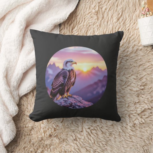Realistic Eagle on Rock – Majestic Wildlife Scene クッション (ブランケット)