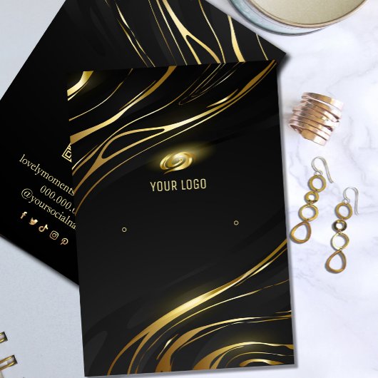 Realistic elegant Black Gold Hair Earring Display 名刺