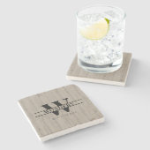 Realistic Grey Driftwood Grain Monogram Wedding ストーンコースター (横)