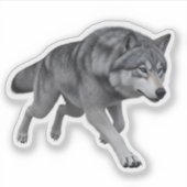 Realistic Grey Wolf 3D Digital Art Die-Cut Sticker シール (正面)