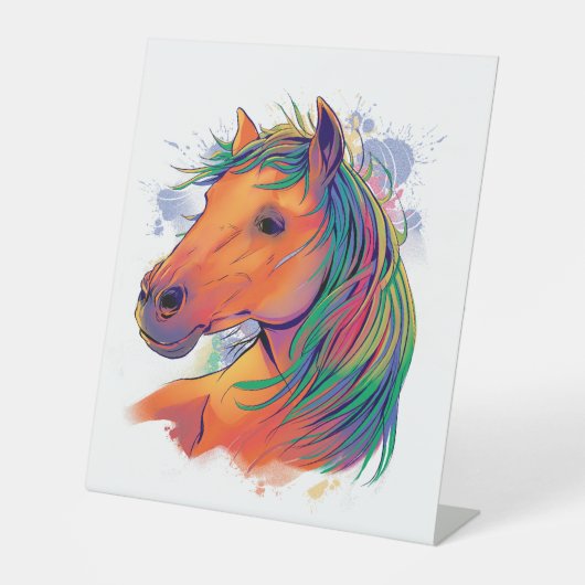 realistic horse illustration in watercolor 台座サイン (正面)