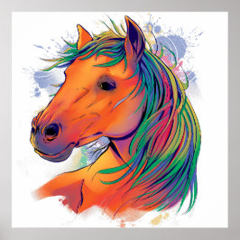 realistic horse illustration in watercolor style ポスター