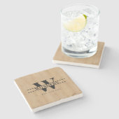 Realistic Light Wood Grain Monogram Wedding ストーンコースター (横)