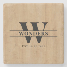 Realistic Light Wood Grain Monogram Wedding ストーンコースター