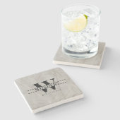 Realistic marble Wood Grain Monogram Wedding ストーンコースター (横)