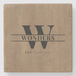 Realistic medium Wood Grain Monogram Wedding ストーンコースター