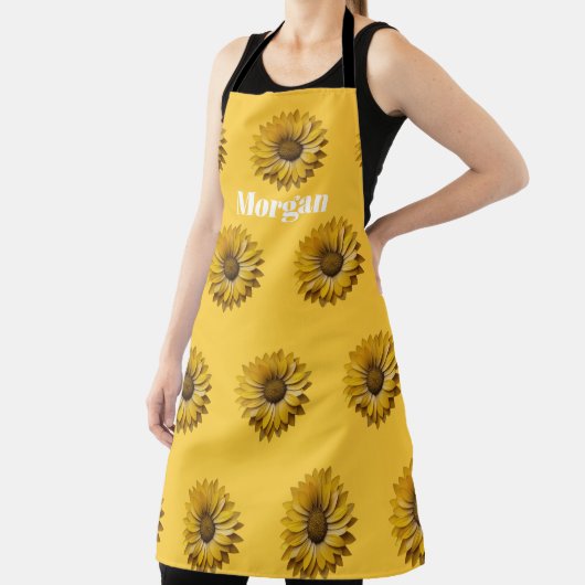 Realistic Minimal Sunflower Pattern Custom Apron エプロン (インサイチュ)