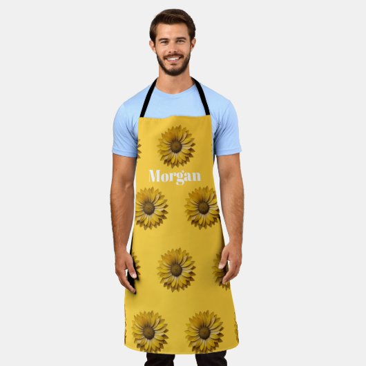 Realistic Minimal Sunflower Pattern Custom Apron エプロン (着用した状態)
