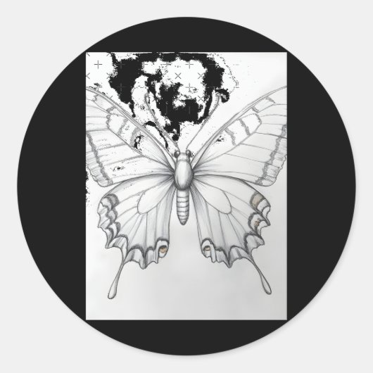 Realistic Monarch Butterfly Pencil Drawing Sticker ラウンドシール (正面)