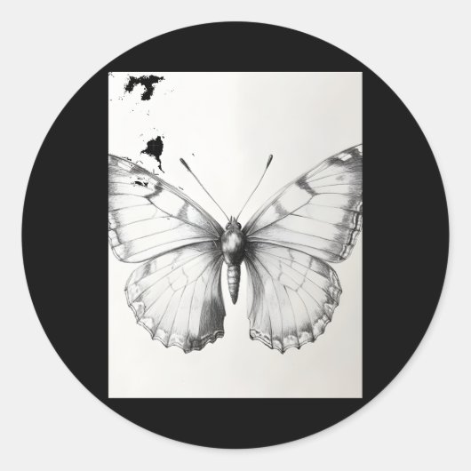 Realistic Monarch Butterfly Pencil Drawing Sticker ラウンドシール (正面)