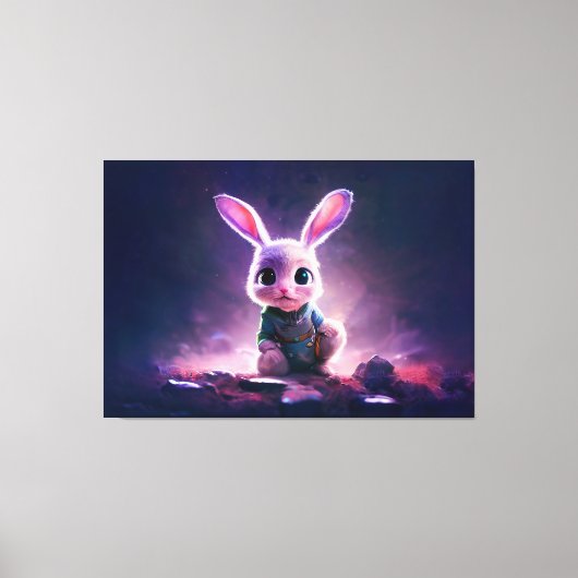 Realistic oil painting of a cute bunny キャンバスプリント (正面)