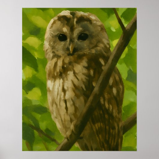 Realistic Owl Painting in Woodland Setting ポスター (正面)