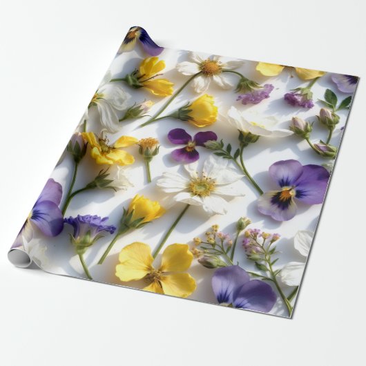 Realistic Pressed Flower Spring Gift Wrap ラッピングペーパー (アンロールド)