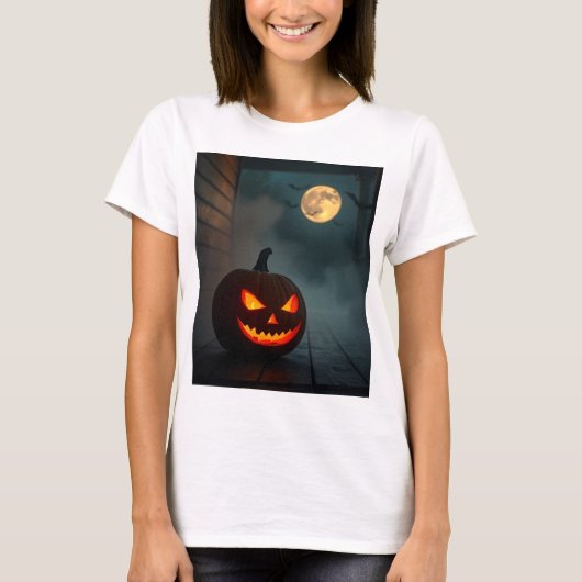 Realistic Pumpkin Glow – Scary & Stunning Look Tシャツ (正面)