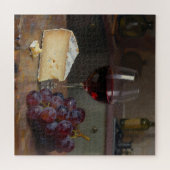 Realistic Red Wine Cheese Grapes Still Life ジグソーパズル (横)