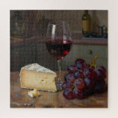 Realistic Red Wine Cheese Grapes Still Life ジグソーパズル (縦)