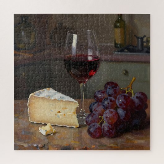 Realistic Red Wine Cheese Grapes Still Life ジグソーパズル (縦)