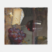 Realistic Red Wine Cheese Grapes Still Life フリースブランケット (正面(横))