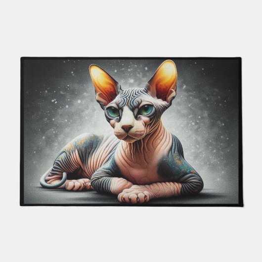 Realistic Sphynx Cat, Sphynx Hairless猫好き ドアマット (正面)