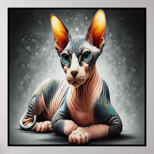 Realistic Sphynx Cat, Sphynx Hairless猫好き ポスター (正面)
