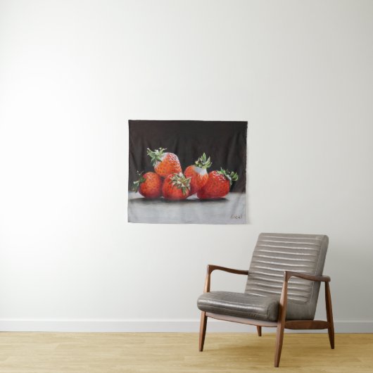 Realistic Strawberries Still Life Oil Painting タペストリー (インサイチュ(横))