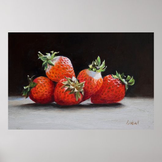 Realistic Strawberries Still Life Oil Painting ポスター (正面)