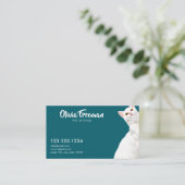 Realistic Teal & White Cat Picture Pet Sitting 名刺 (スタンド正面)