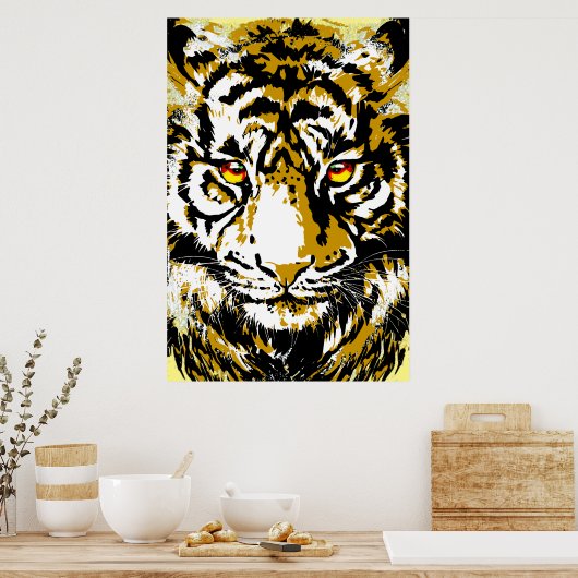 Realistic Tiger Poster - Beige Tiger Head Drawing ポスター (キッチン)