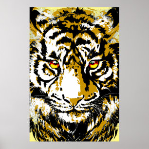 Realistic Tiger Poster - Beige Tiger Head Drawing ポスター