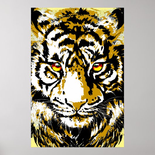 Realistic Tiger Poster - Beige Tiger Head Drawing  ポスター (正面)