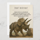 Realistic Triceratops Dinosaur in Rocky Birthday 招待状 (正面/裏面)