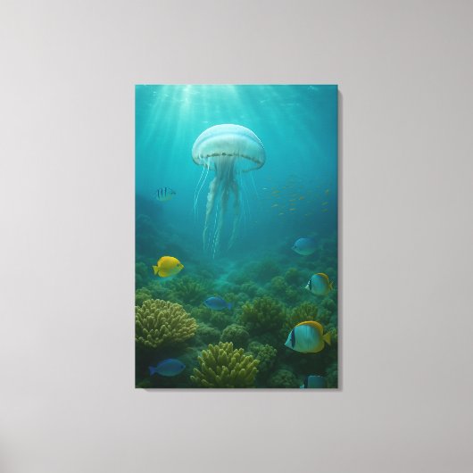 Realistic Underwater Jellyfish in Zakynthos キャンバスプリント (正面)