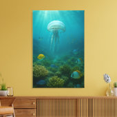 Realistic Underwater Jellyfish in Zakynthos キャンバスプリント (インサイチュ (リビング))