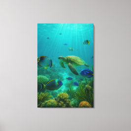 Realistic Underwater Sea Turtle in Zakynthos キャンバスプリント