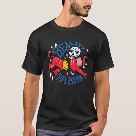 Reality is a prison scary creepy skeleton skull tシャツ (正面)