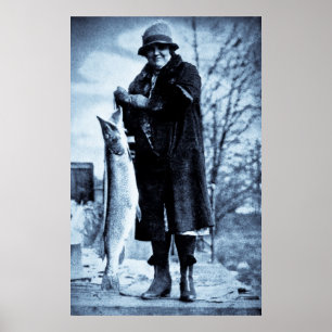 Really Big Fish Vintage Flapper Fishing Trout ポスター