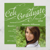 Really Green W/Script 渦巻形の卒業祝 招待状 (正面/裏面)