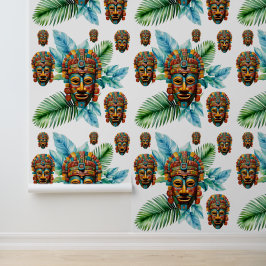 Realm of Foliage Tribal Mayan Mask Pattern 壁紙